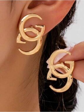 FASHION Shining Gold-tone Interlocking Double G Stud Post Earrings - NWT